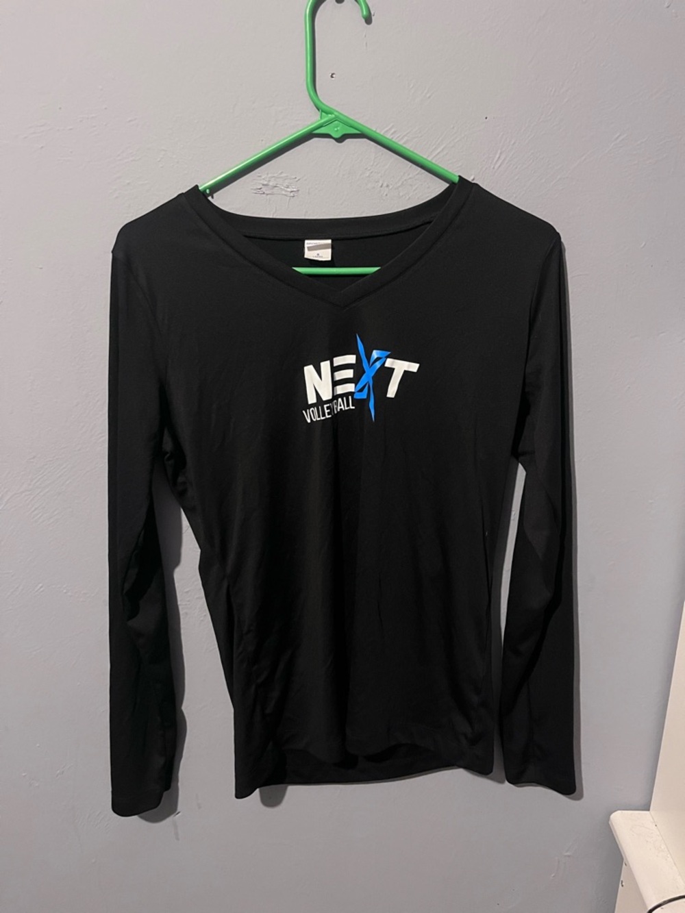 Sport-Tek Black Long-Sleeve V-Neck Volleyball Top with Blue Accent